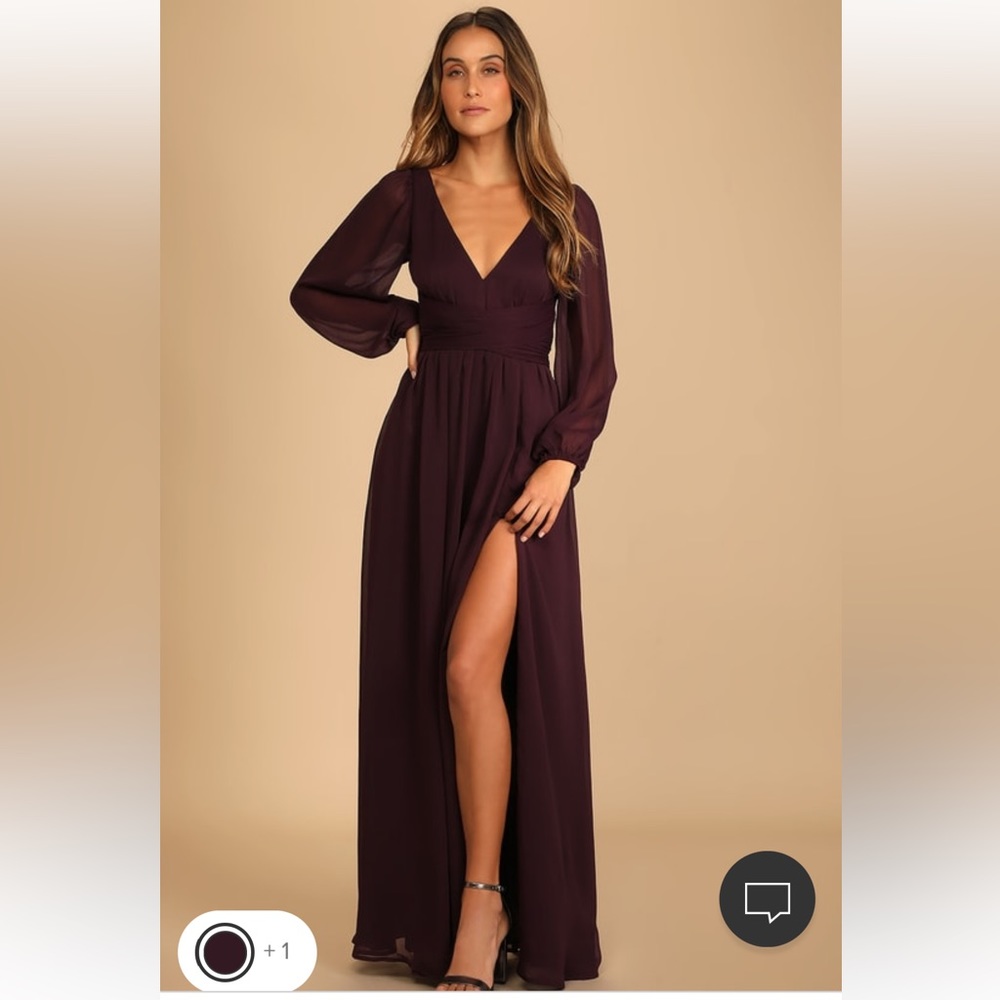 Lulus Enchant My Love Dark Purple V-Neck Long Sleeve Maxi Dress - brand new